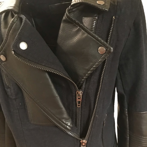 3XHOST PICK🎉Blank NYC Twill & Faux Leather Moto Style Jacket chunky zippers Sm - Picture 5 of 15